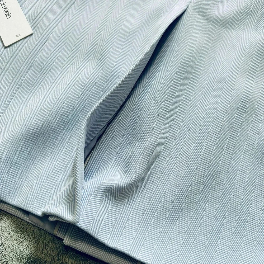 NWT Calvin Klein Longline Herringbone Open Front Blazer 16 Blue